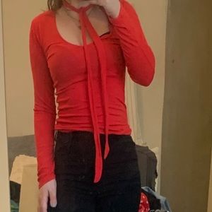 Express tie neck ribbed top